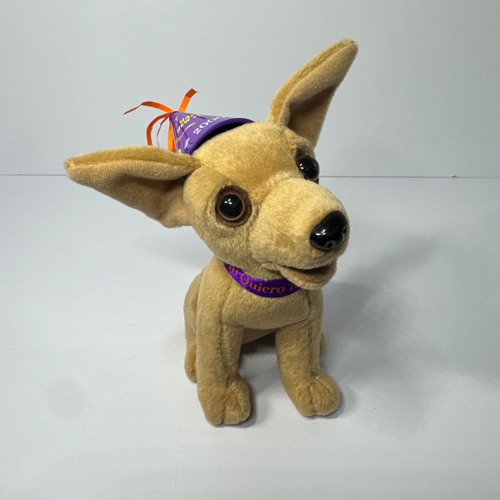 Vintage Taco Bell Chihuahua Plush Happy New Year 2000 Hat Dog Toy w/  Sounds
